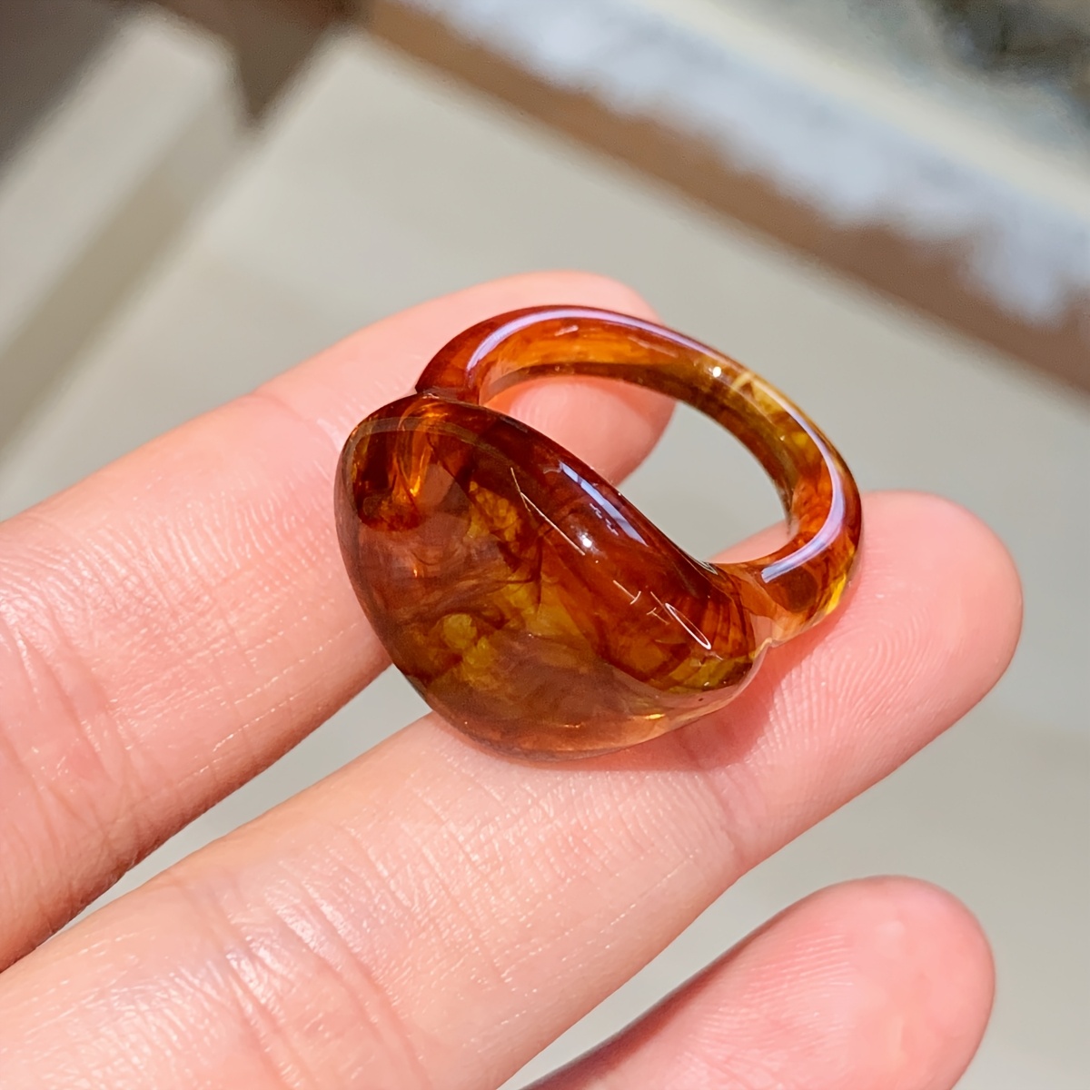 Chunky Brown Swirl Resin Ring, Vintage Aesthetic